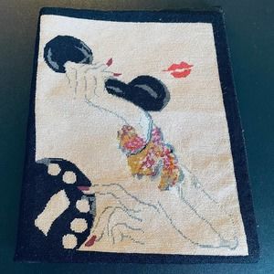 Vintage Needlepoint Telephone Book Cover Lady Hand Dialing Phone Red Lips